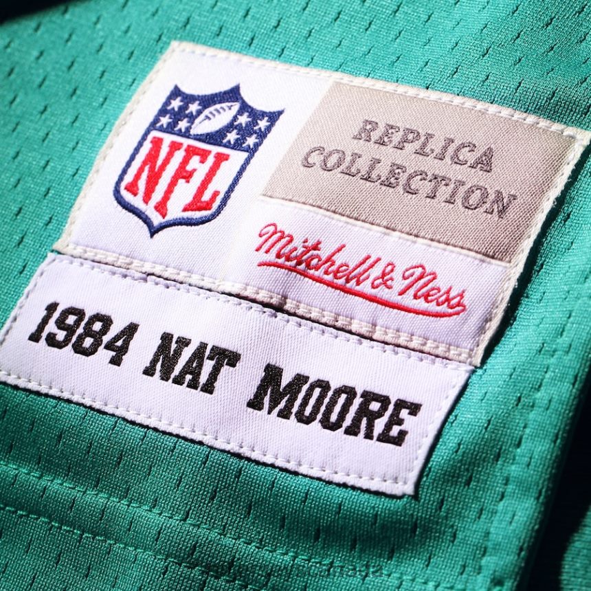 Men Miami Dolphins Nat Moore Mitchell  Ness Aqua 1984 Retired Player Legacy Replica Jersey Clothing NFL TBXFR63937