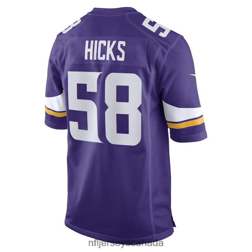 Men Minnesota Vikings Jordan Hicks Nike Purple Game Player Jersey Clothing NFL TBXFR66676