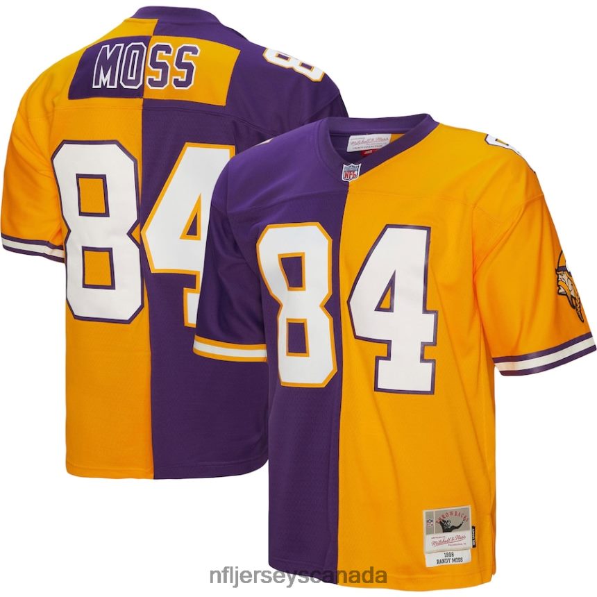 Men Minnesota Vikings Randy Moss Mitchell  Ness Purple/Gold 1998 Split Legacy Replica Jersey Clothing NFL TBXFR6773