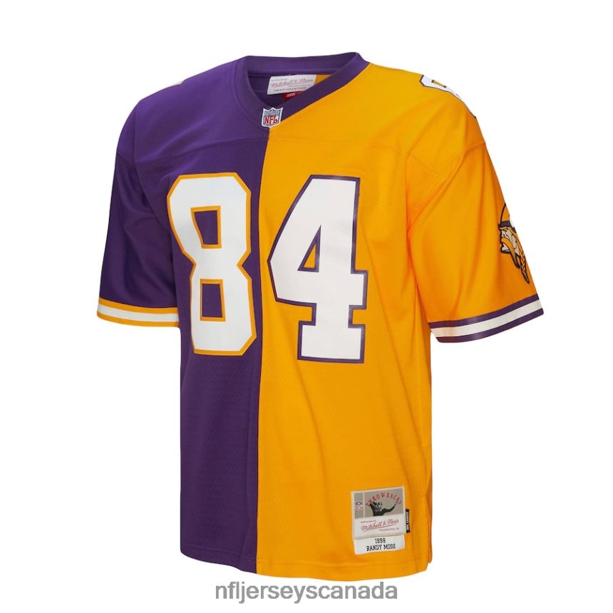 Men Minnesota Vikings Randy Moss Mitchell  Ness Purple/Gold 1998 Split Legacy Replica Jersey Clothing NFL TBXFR6773