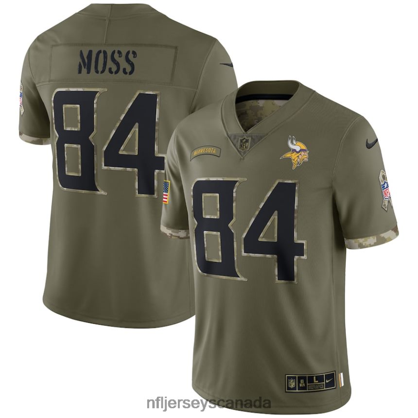 Men Minnesota Vikings Randy Moss Nike Olive 2022 Salute To Service Retired Player Limited Jersey Clothing NFL TBXFR63075