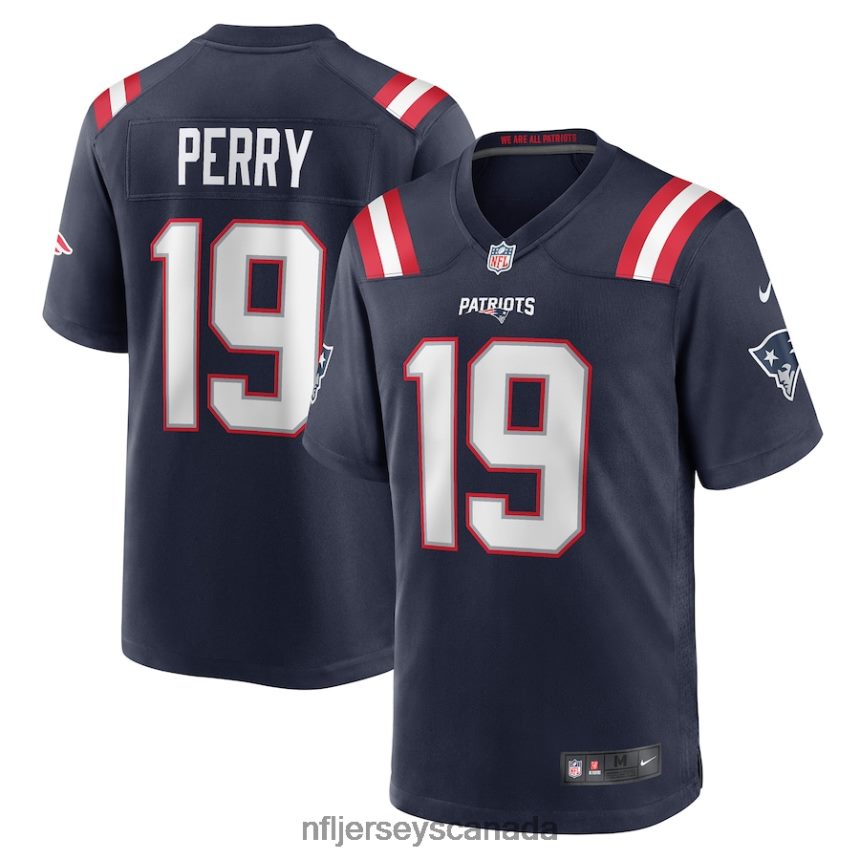 Men New England Patriots Malcolm Perry Nike Navy Game Player Jersey Clothing NFL TBXFR66133