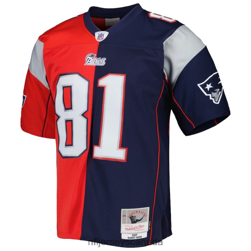 Men New England Patriots Randy Moss Mitchell  Ness Navy/Red 2007 Split Legacy Replica Jersey Clothing NFL TBXFR61201