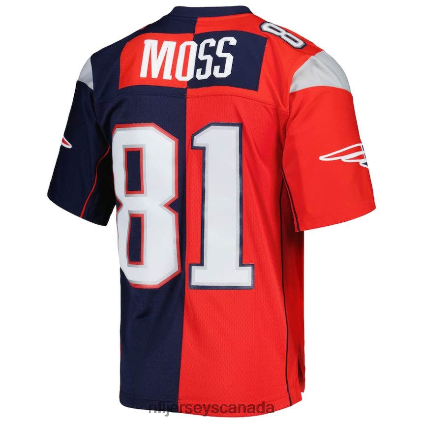 Men New England Patriots Randy Moss Mitchell  Ness Navy/Red 2007 Split Legacy Replica Jersey Clothing NFL TBXFR61201