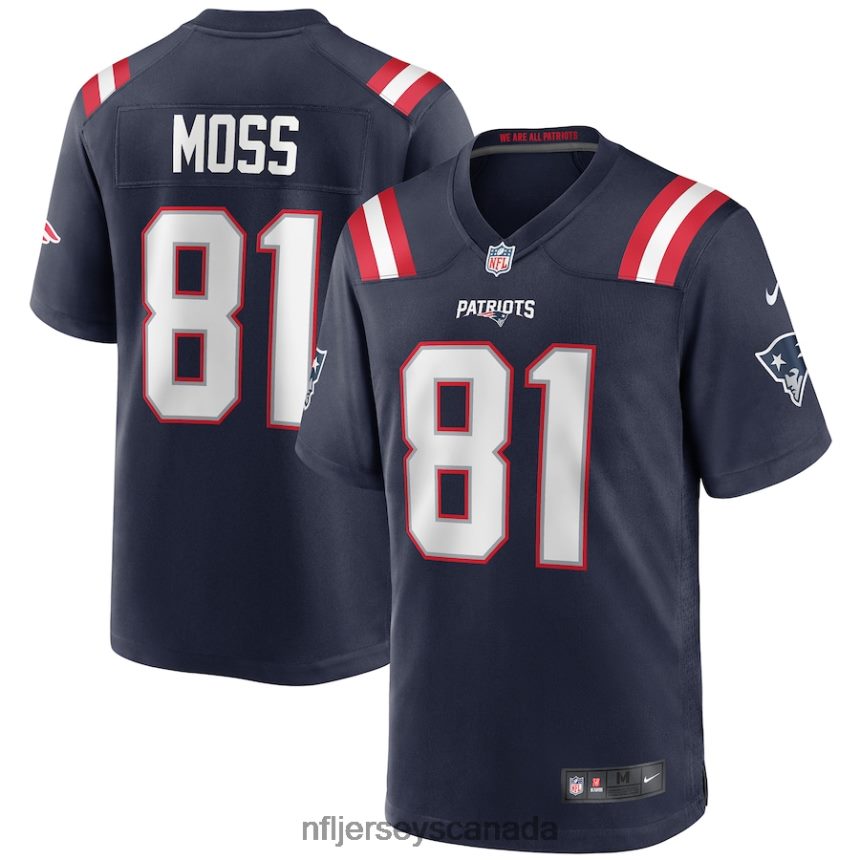 Men New England Patriots Randy Moss Nike Navy Game Retired Player Jersey Clothing NFL TBXFR6364