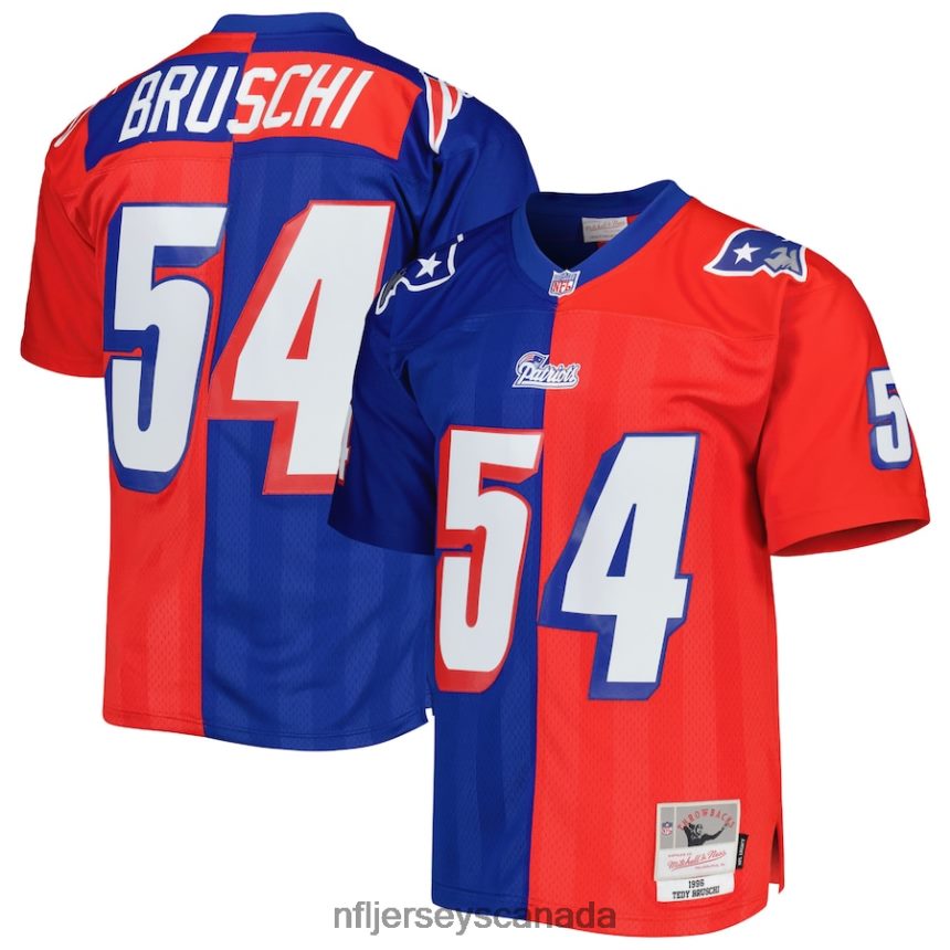 Men New England Patriots Tedy Bruschi Mitchell  Ness Royal/Red 1996 Split Legacy Replica Jersey Clothing NFL TBXFR62133