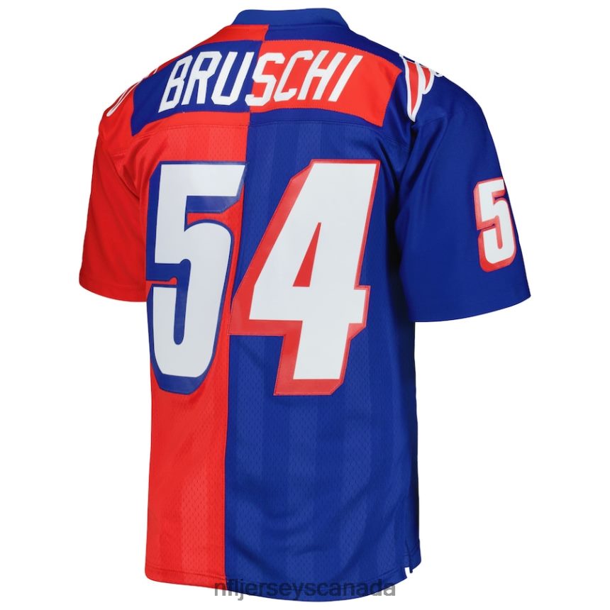 Men New England Patriots Tedy Bruschi Mitchell  Ness Royal/Red 1996 Split Legacy Replica Jersey Clothing NFL TBXFR62133
