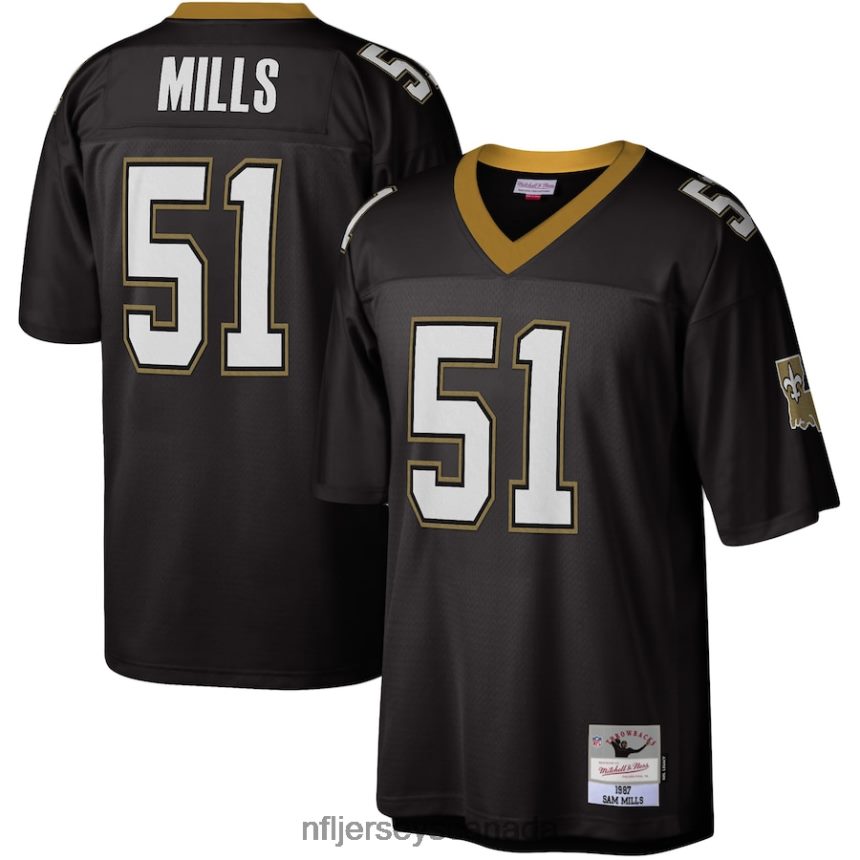 Men New Orleans Saints Sam Mills Mitchell  Ness Black 1987 Legacy Replica Jersey Clothing NFL TBXFR61659