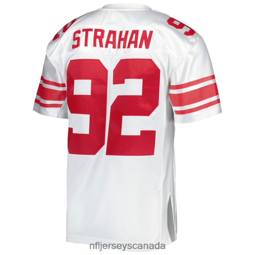 Men New York Giants Michael Strahan Mitchell  Ness White Super Bowl XLII Authentic Throwback Retired Player Jersey Clothing NFL TBXFR6234