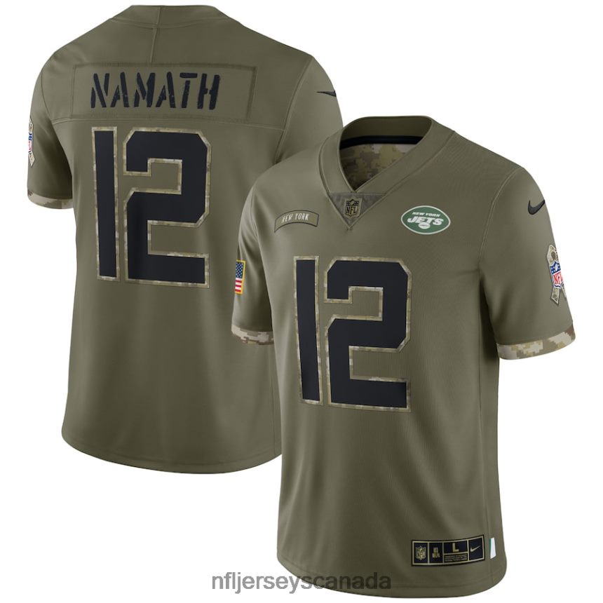 Men New York Jets Joe Namath Nike Olive 2022 Salute To Service Retired Player Limited Jersey Clothing NFL TBXFR62737
