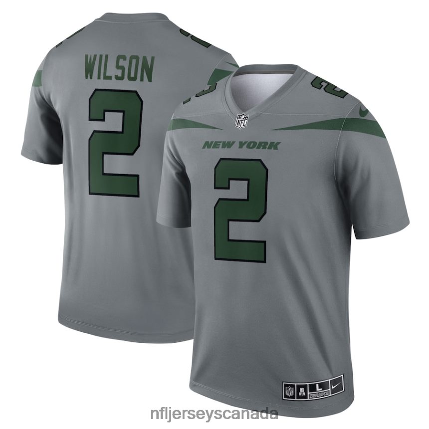 Men New York Jets Zach Wilson Nike Gray Inverted Legend Jersey Clothing NFL TBXFR63485