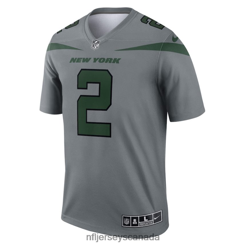 Men New York Jets Zach Wilson Nike Gray Inverted Legend Jersey Clothing NFL TBXFR63485