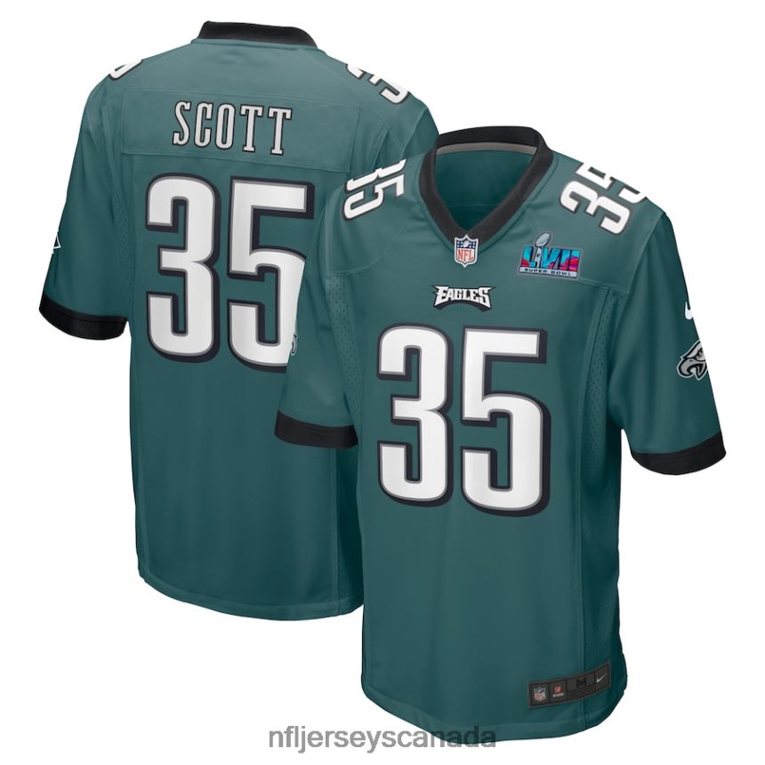 Men Philadelphia Eagles Boston Scott Nike Midnight Green Super Bowl LVII Patch Game Jersey Clothing NFL TBXFR66422
