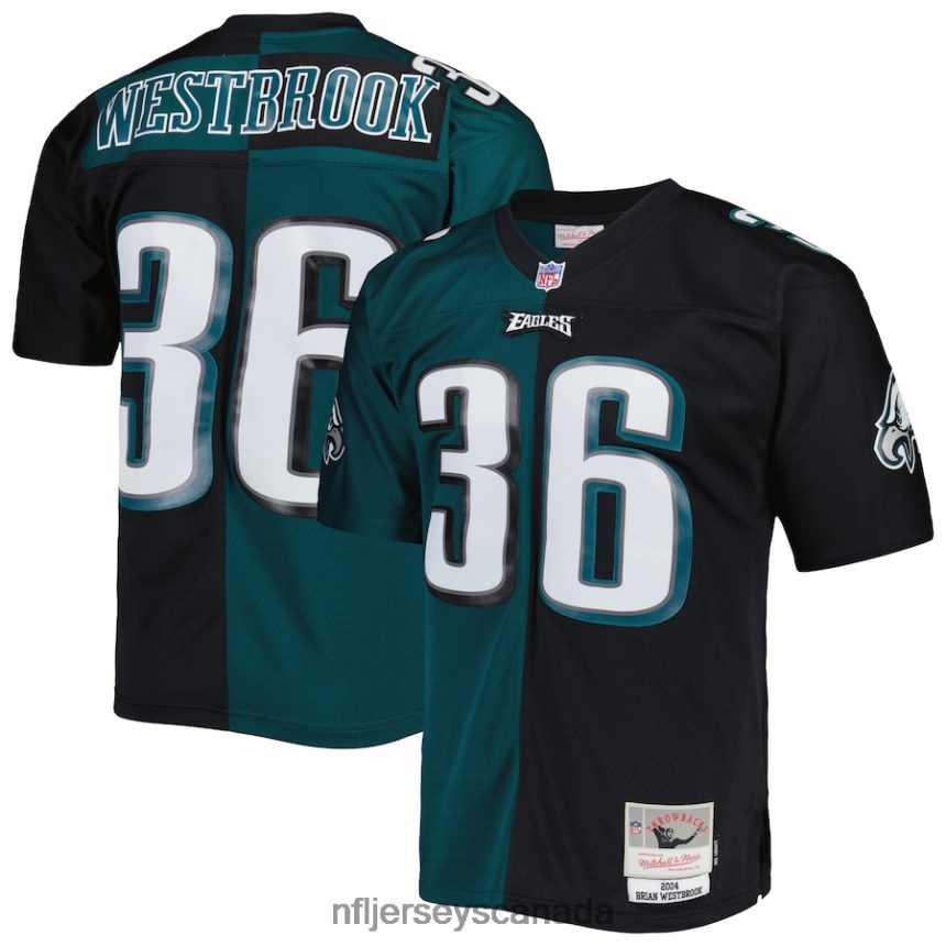Men Philadelphia Eagles Brian Westbrook Mitchell  Ness Midnight Green/Black 2004 Split Legacy Replica Jersey Clothing NFL TBXFR61650