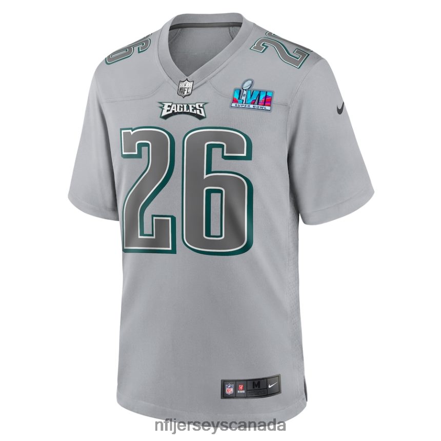 Men Philadelphia Eagles Miles Sanders Nike Gray Super Bowl LVII Patch Atmosphere Fashion Game Jersey Clothing NFL TBXFR6397