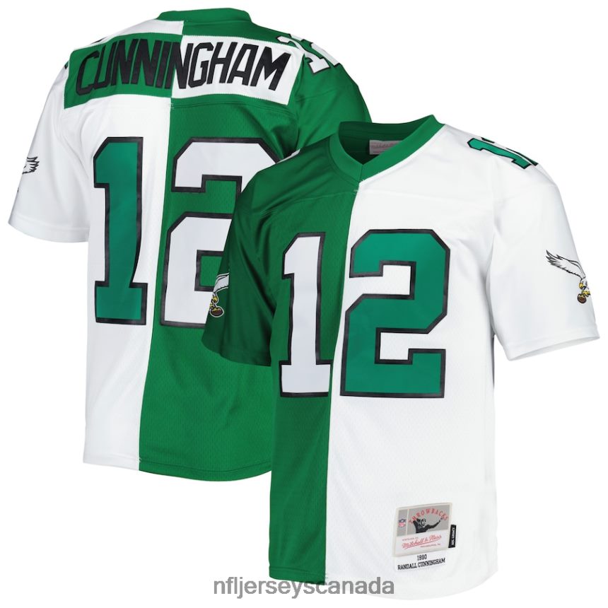 Men Philadelphia Eagles Randall Cunningham Mitchell  Ness Kelly Green/White 1990 Split Legacy Replica Jersey Clothing NFL TBXFR6488