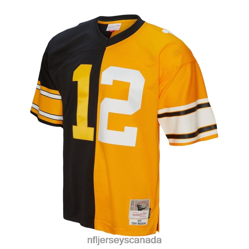 Men Pittsburgh Steelers Terry Bradshaw Mitchell  Ness Black/Gold 1976 Split Legacy Replica Jersey Clothing NFL TBXFR61816