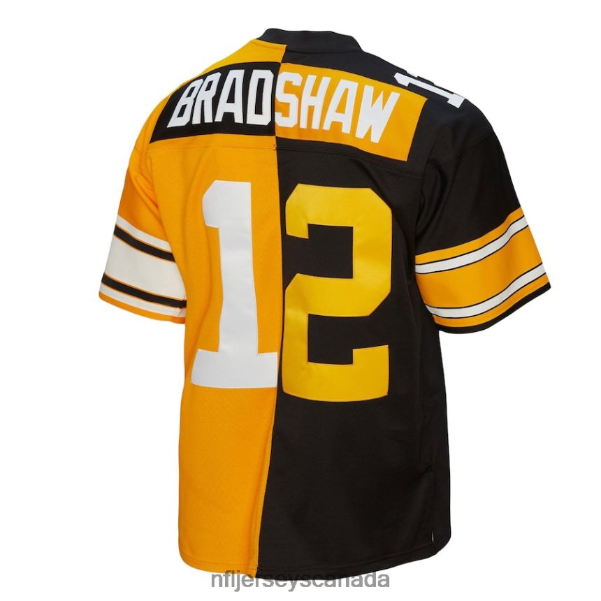 Men Pittsburgh Steelers Terry Bradshaw Mitchell  Ness Black/Gold 1976 Split Legacy Replica Jersey Clothing NFL TBXFR61816