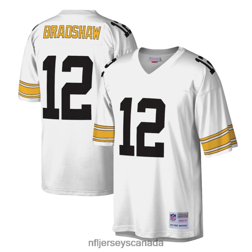 Men Pittsburgh Steelers Terry Bradshaw Mitchell  Ness White Legacy Replica Jersey Clothing NFL TBXFR65492