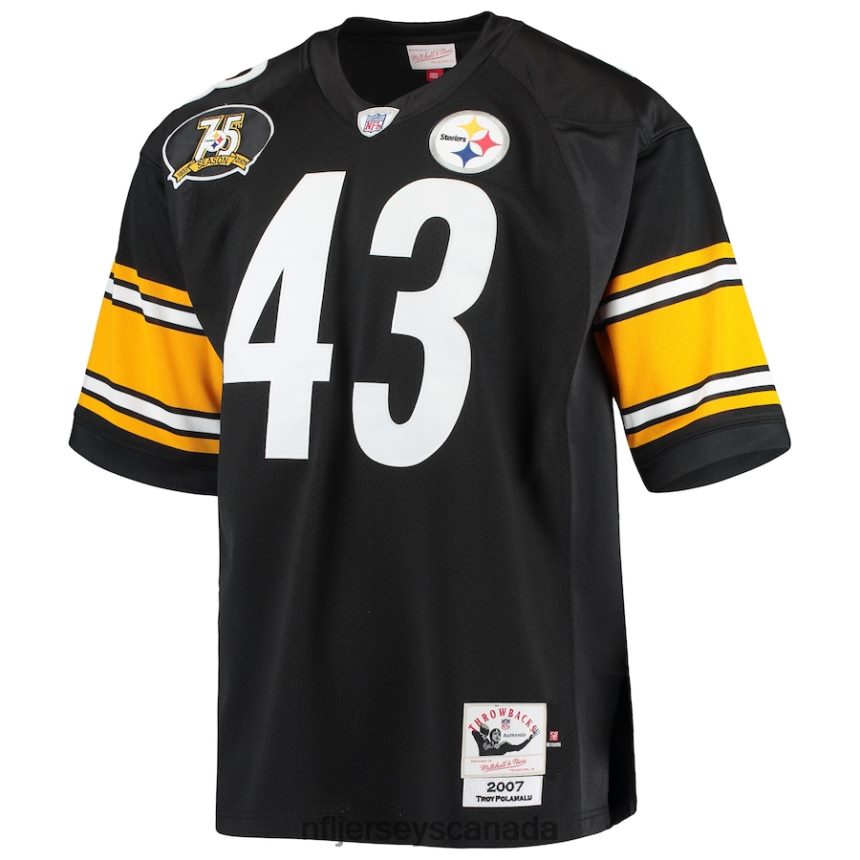 Men Pittsburgh Steelers Troy Polamalu Mitchell  Ness Black 2007 Authentic Retired Player Jersey Clothing NFL TBXFR61064