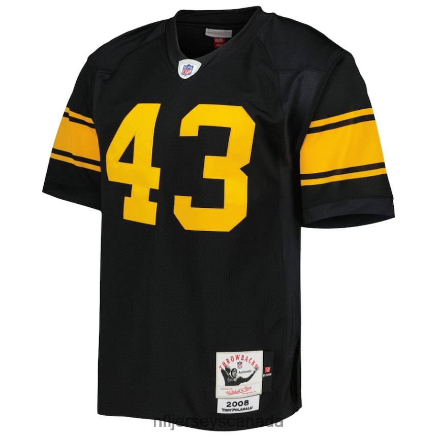 Men Pittsburgh Steelers Troy Polamalu Mitchell  Ness Black 2008 Alternate Authentic Retired Player Jersey Clothing NFL TBXFR65810