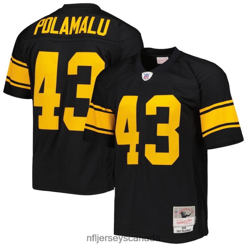 Men Pittsburgh Steelers Troy Polamalu Mitchell  Ness Black Alternate 2008 Legacy Replica Jersey Clothing NFL TBXFR6245