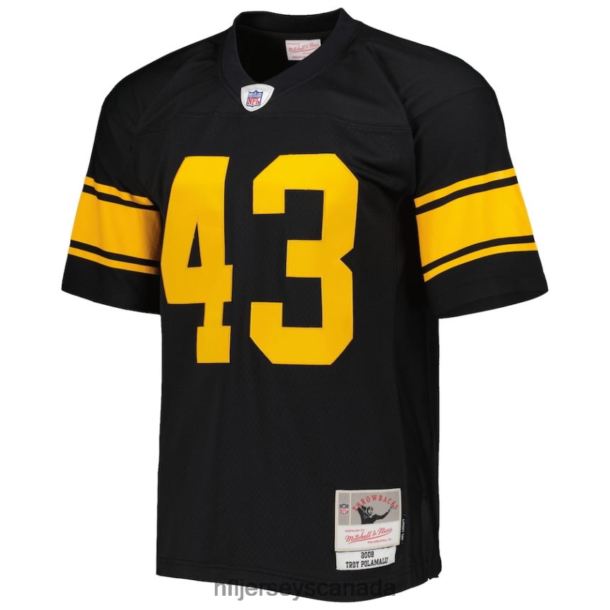 Men Pittsburgh Steelers Troy Polamalu Mitchell  Ness Black Alternate 2008 Legacy Replica Jersey Clothing NFL TBXFR6245