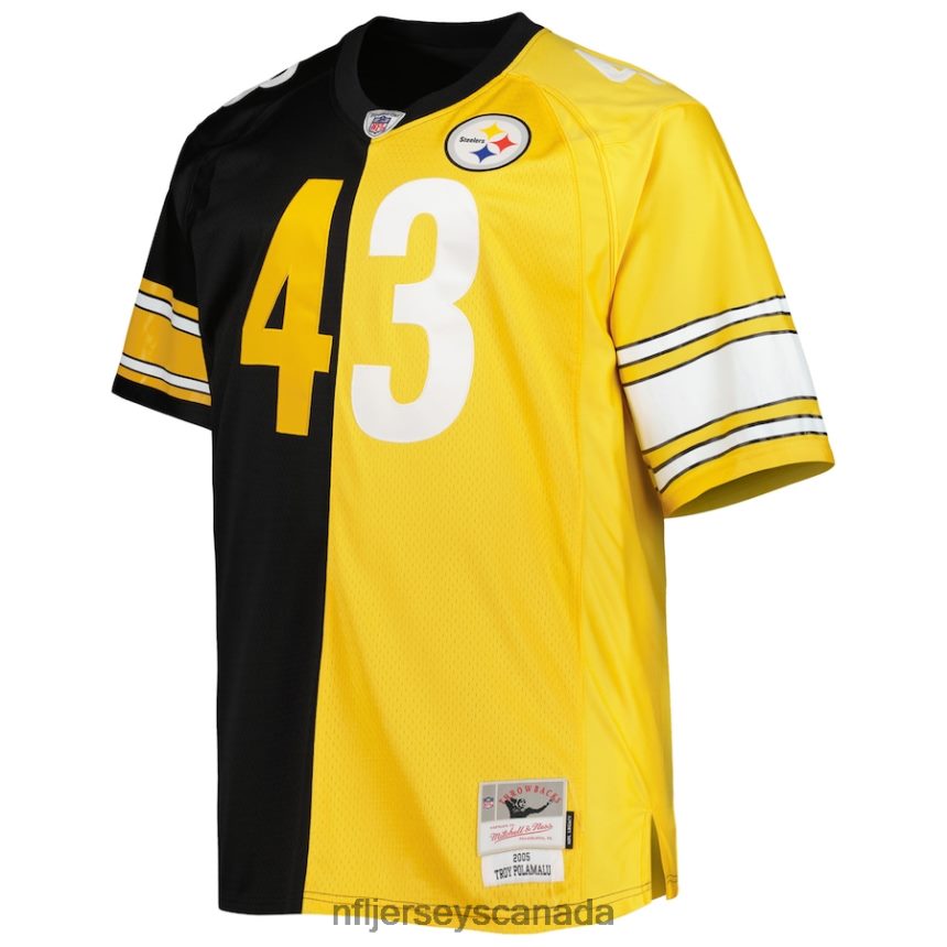 Men Pittsburgh Steelers Troy Polamalu Mitchell  Ness Black/Gold Big  Tall Split Legacy Retired Player Replica Jersey Clothing NFL TBXFR61649