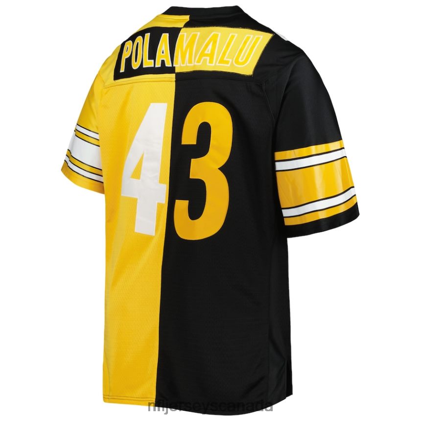 Men Pittsburgh Steelers Troy Polamalu Mitchell  Ness Black/Gold Big  Tall Split Legacy Retired Player Replica Jersey Clothing NFL TBXFR61649