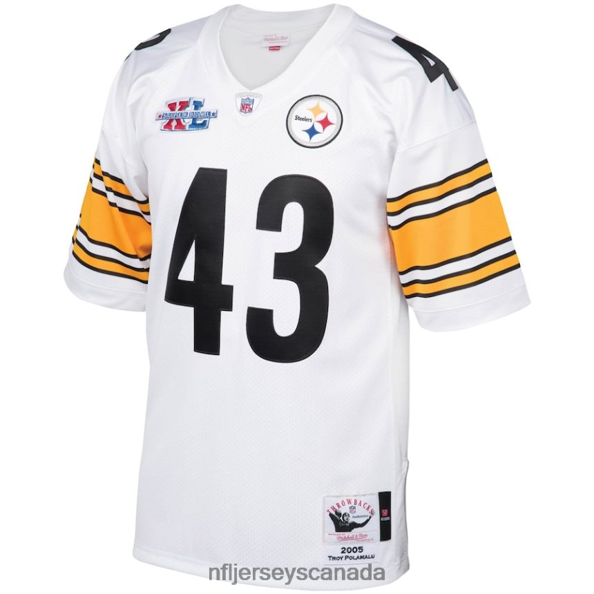 Men Pittsburgh Steelers Troy Polamalu Mitchell  Ness White 2005 Authentic Throwback Retired Player Jersey Clothing NFL TBXFR6945