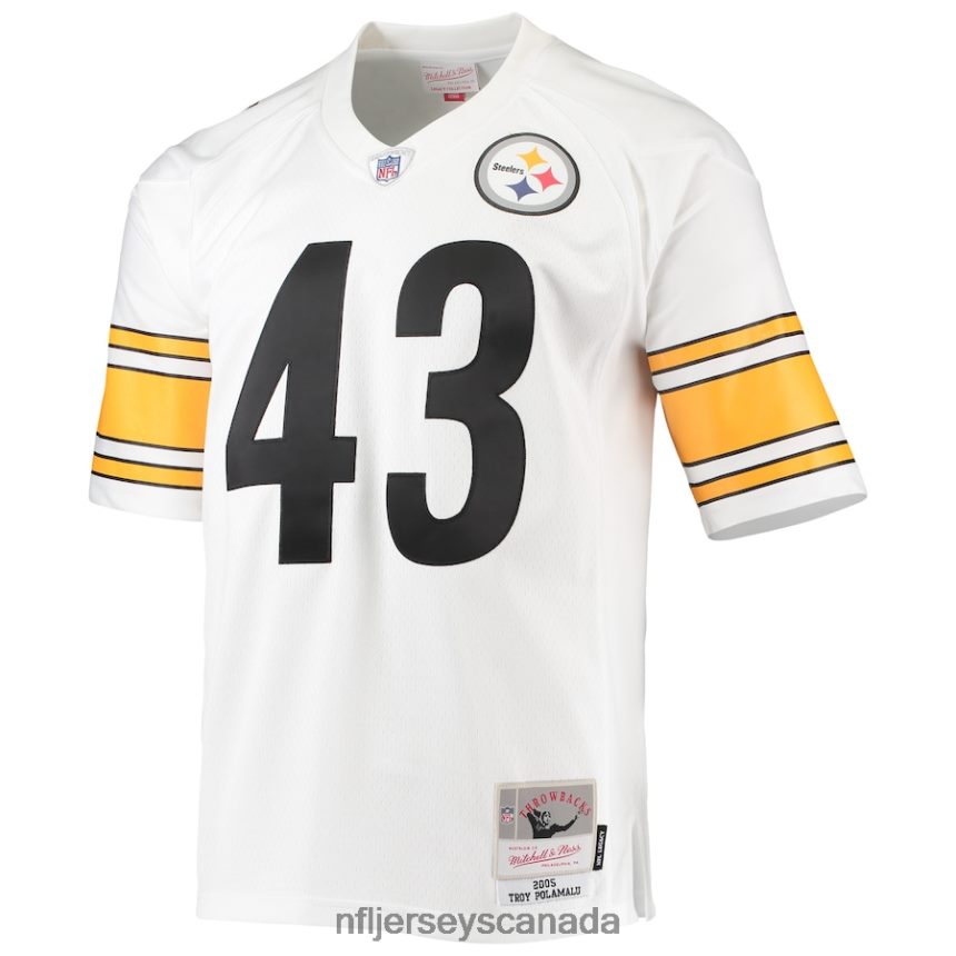 Men Pittsburgh Steelers Troy Polamalu Mitchell  Ness White 2005 Legacy Replica Jersey Clothing NFL TBXFR6479