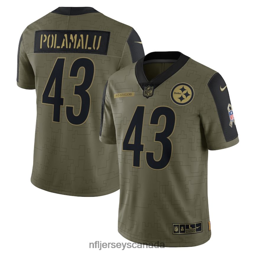 Men Pittsburgh Steelers Troy Polamalu Nike Olive 2021 Salute To Service Retired Player Limited Jersey Clothing NFL TBXFR63490