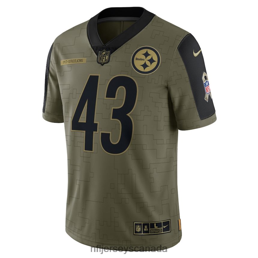 Men Pittsburgh Steelers Troy Polamalu Nike Olive 2021 Salute To Service Retired Player Limited Jersey Clothing NFL TBXFR63490