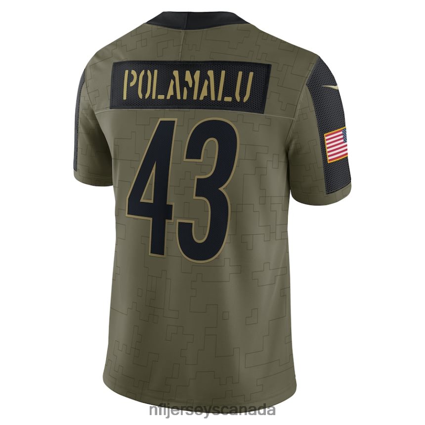 Men Pittsburgh Steelers Troy Polamalu Nike Olive 2021 Salute To Service Retired Player Limited Jersey Clothing NFL TBXFR63490