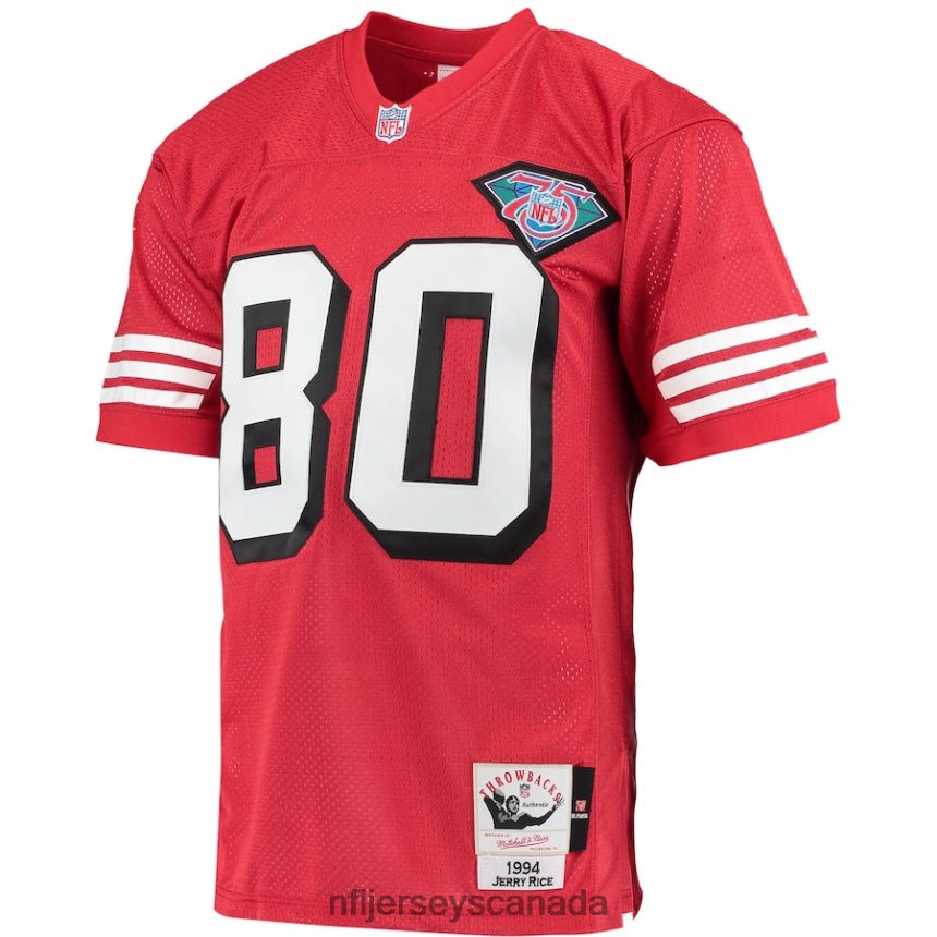 Men San Francisco 49ers Jerry Rice Mitchell  Ness Scarlet 1994 Authentic Retired Player Jersey Clothing NFL TBXFR6671