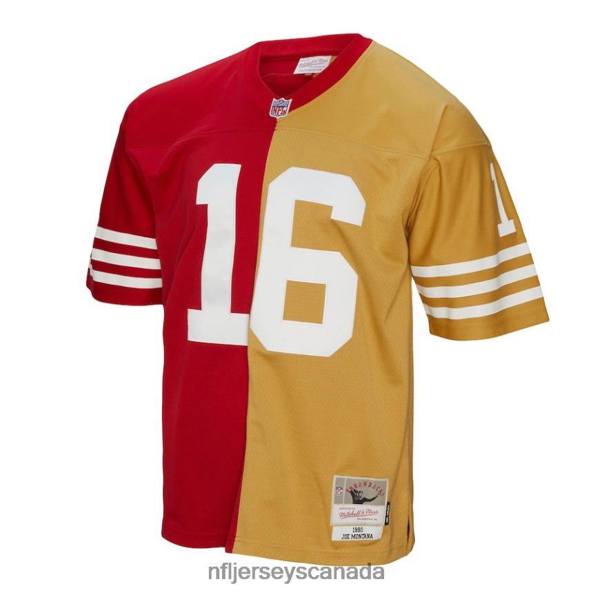 Men San Francisco 49ers Joe Montana Mitchell  Ness Scarlet/Gold 1990 Split Legacy Replica Jersey Clothing NFL TBXFR61522