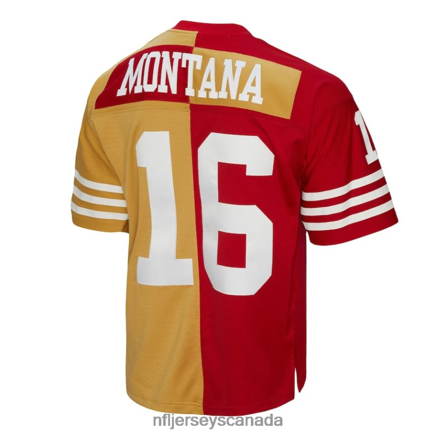Men San Francisco 49ers Joe Montana Mitchell  Ness Scarlet/Gold 1990 Split Legacy Replica Jersey Clothing NFL TBXFR61522