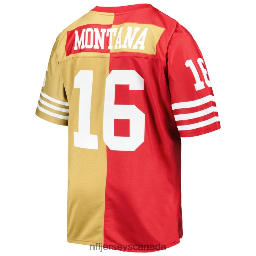 Men San Francisco 49ers Joe Montana Mitchell  Ness Scarlet/Gold Big  Tall Split Legacy Retired Player Replica Jersey Clothing NFL TBXFR62080
