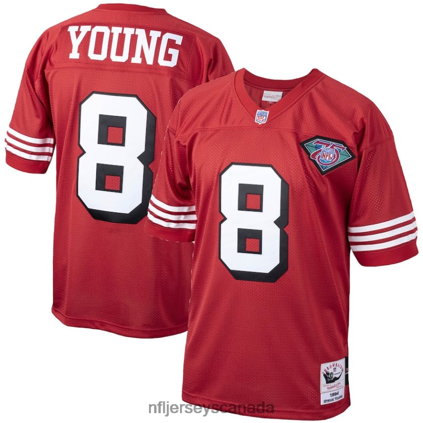 Men San Francisco 49ers Steve Young Mitchell  Ness Scarlet 1994 Authentic Throwback Retired Player Jersey Clothing NFL TBXFR6390