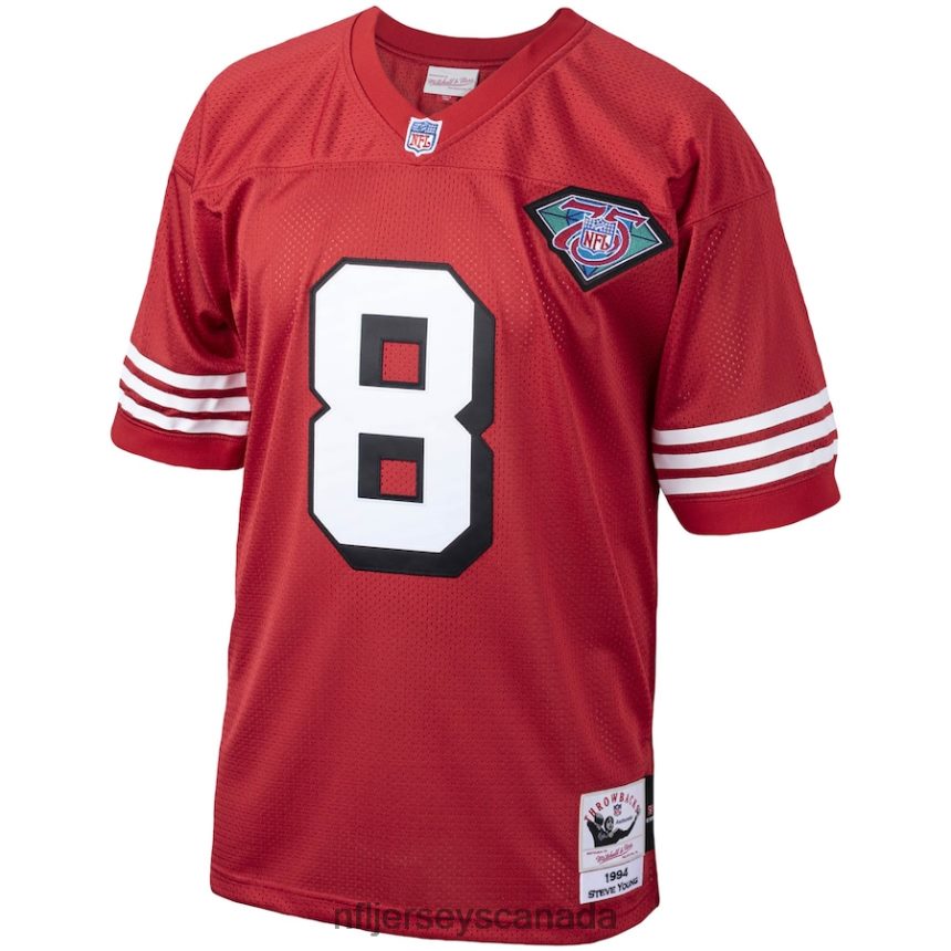 Men San Francisco 49ers Steve Young Mitchell  Ness Scarlet 1994 Authentic Throwback Retired Player Jersey Clothing NFL TBXFR6390