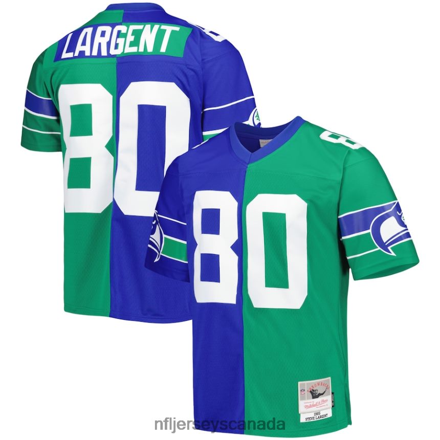 Men Seattle Seahawks Steve Largent Mitchell  Ness Royal/Green 1985 Split Legacy Replica Jersey Clothing NFL TBXFR62153