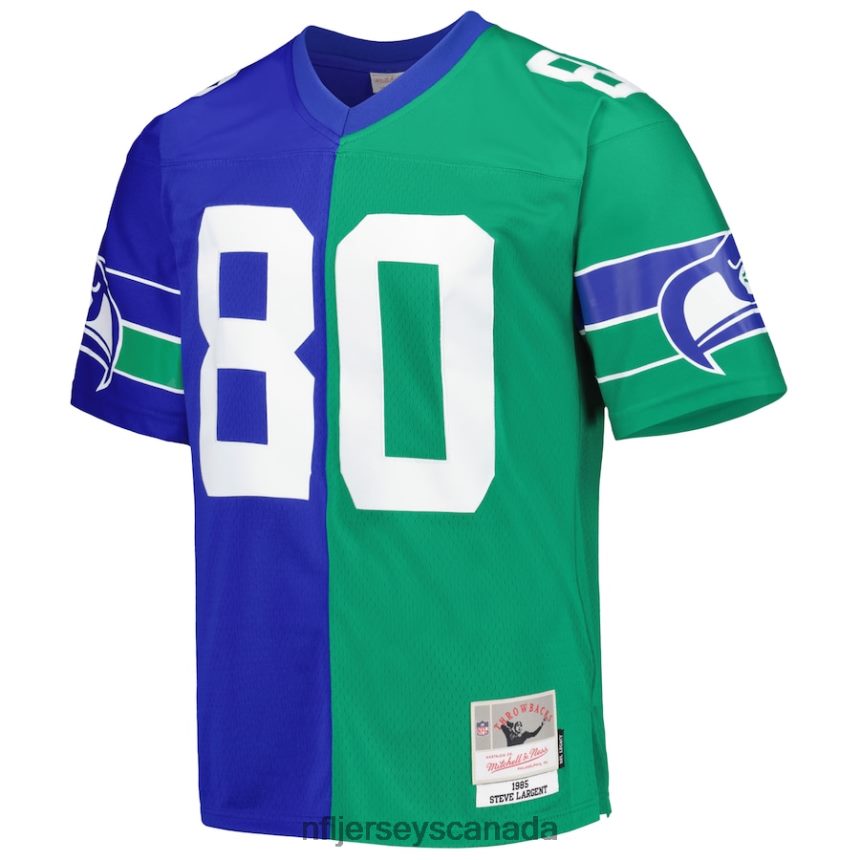 Men Seattle Seahawks Steve Largent Mitchell  Ness Royal/Green 1985 Split Legacy Replica Jersey Clothing NFL TBXFR62153