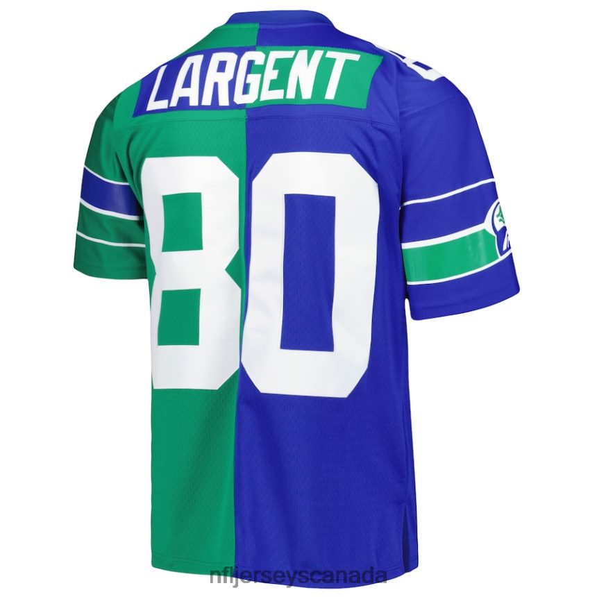 Men Seattle Seahawks Steve Largent Mitchell  Ness Royal/Green 1985 Split Legacy Replica Jersey Clothing NFL TBXFR62153
