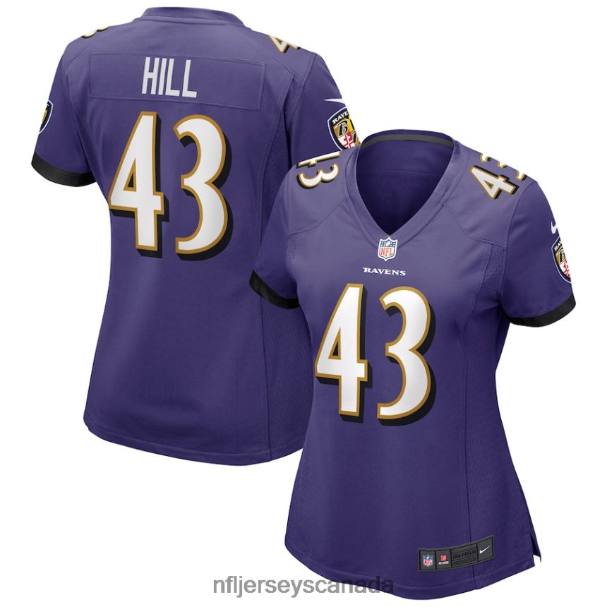 Women Baltimore Ravens Justice Hill Nike Purple Game Jersey Clothing NFL TBXFR66552