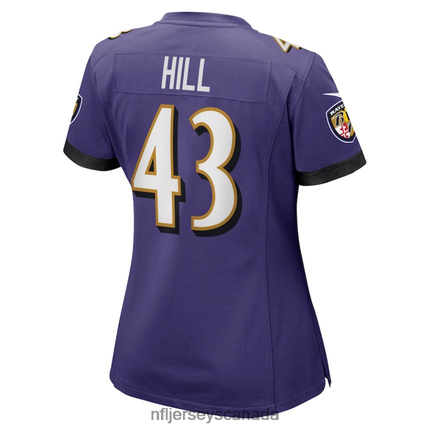 Women Baltimore Ravens Justice Hill Nike Purple Game Jersey Clothing NFL TBXFR66552