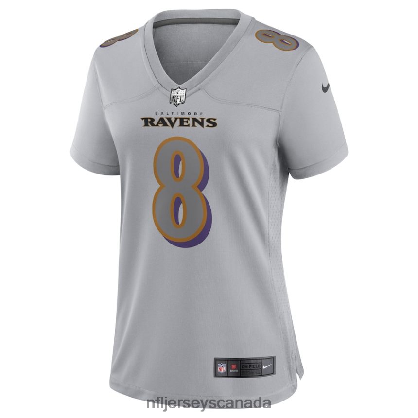 Women Baltimore Ravens Lamar Jackson Nike Gray Atmosphere Fashion Game Jersey Clothing NFL TBXFR63746