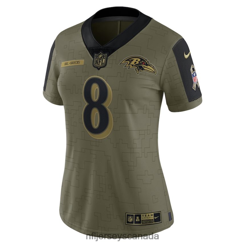 Women Baltimore Ravens Lamar Jackson Nike Olive 2021 Salute To Service Limited Player Jersey Clothing NFL TBXFR63611