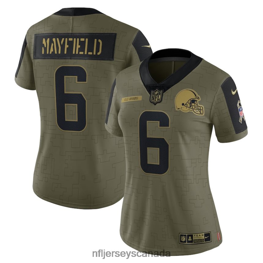 Women Cleveland Browns Baker Mayfield Nike Olive 2021 Salute To Service Limited Player Jersey Clothing NFL TBXFR63473