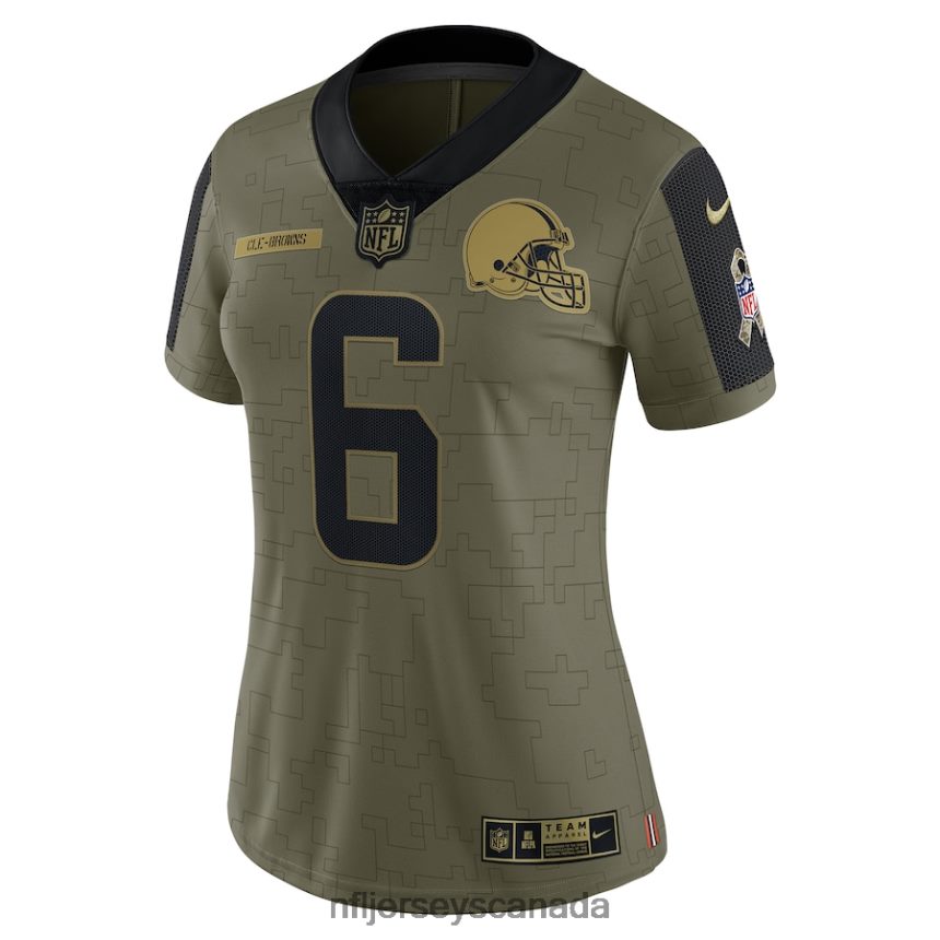 Women Cleveland Browns Baker Mayfield Nike Olive 2021 Salute To Service Limited Player Jersey Clothing NFL TBXFR63473