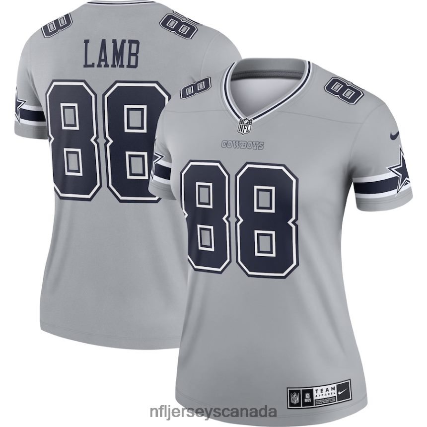 Women Dallas Cowboys CeeDee Lamb Nike Gray Inverted Legend Jersey Clothing NFL TBXFR62431